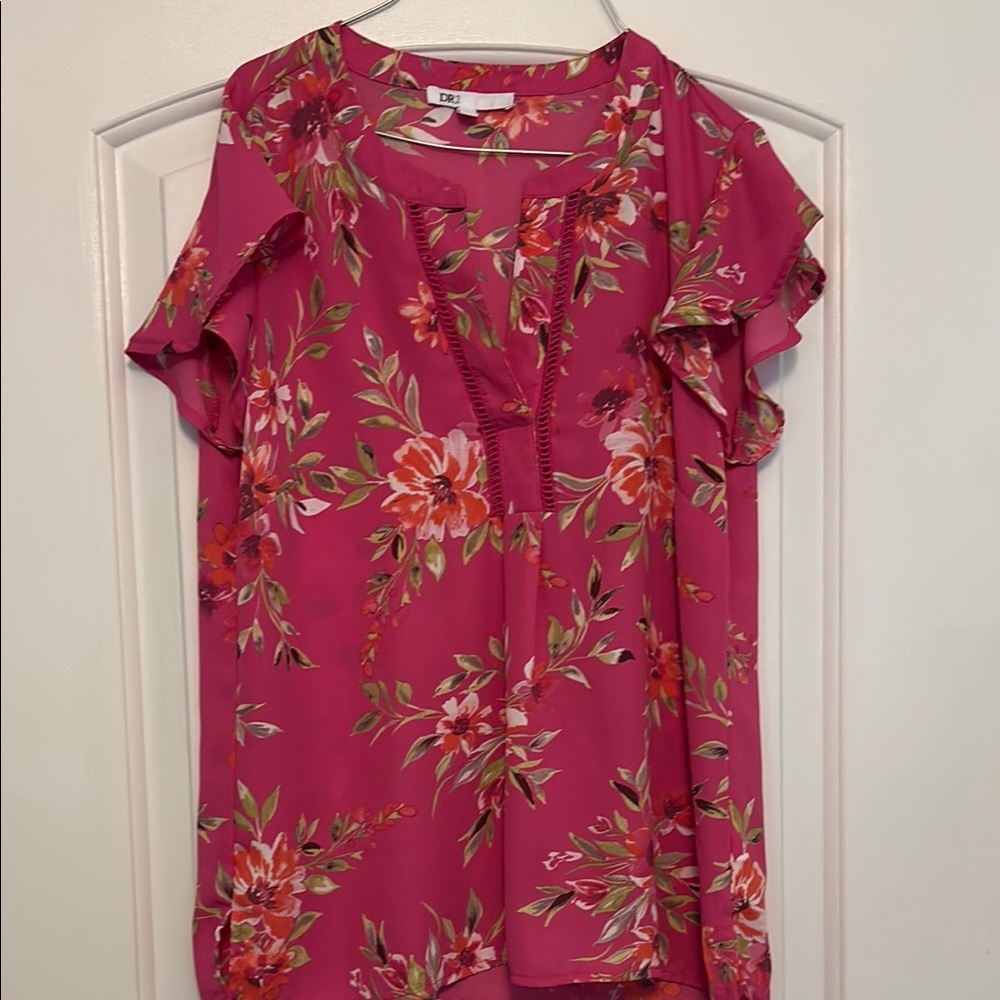 DR 2 Orange and Pink Flutter Sleeve Blouse